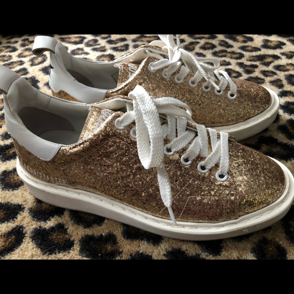 Golden Goose Starter Gold Glitter Sneakers Sz36